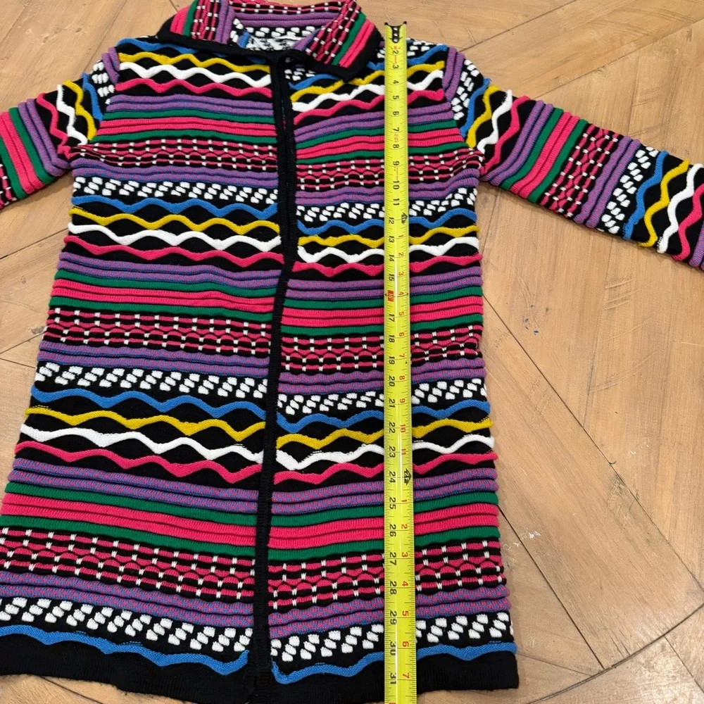 Sioni Coogi Style Textured 3D Colorful Striped Long Cardigan - Picture 4 of 8